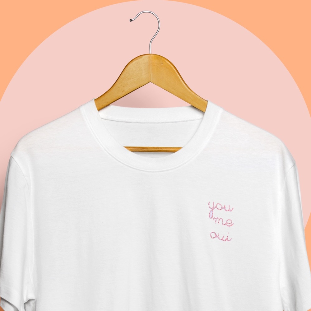 Embroidered Pink “YOU ME OUI” Handmade Tee